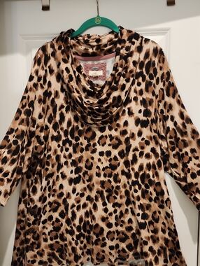 Cupio Leopard Print Cowl Neck Women's Soft Knit Top 2x